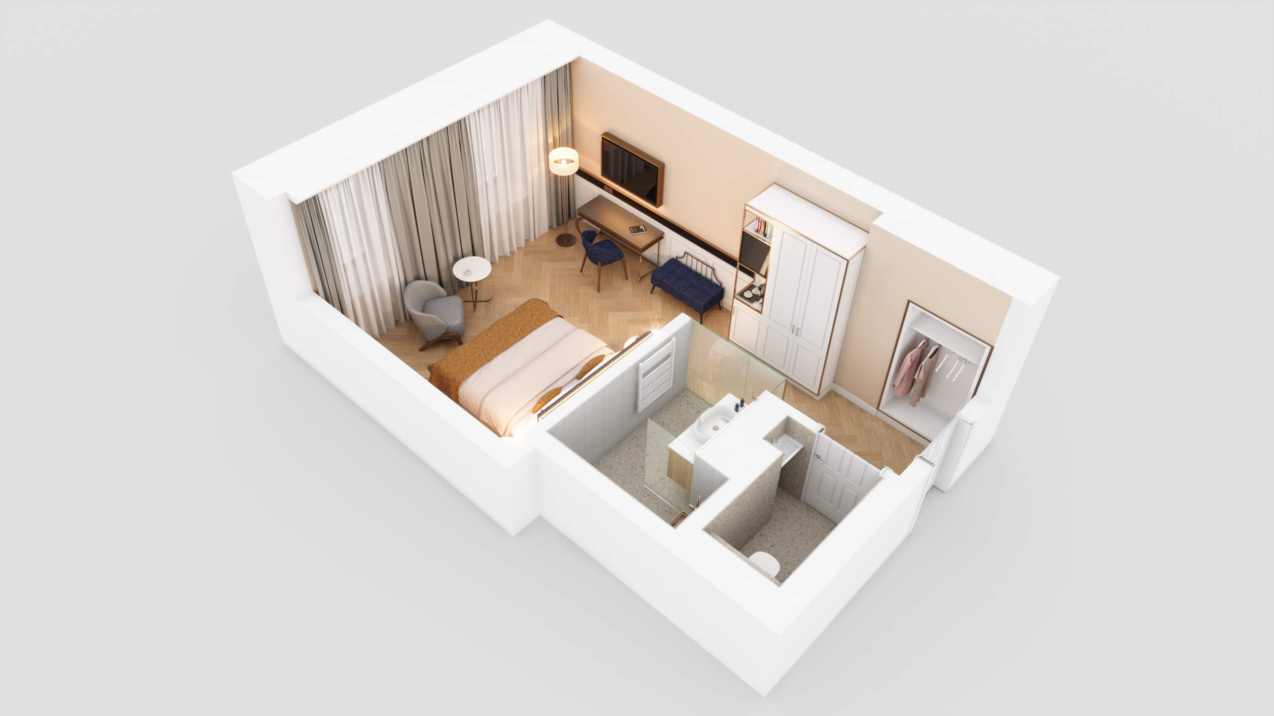 isometrische-Visu-IMLAUER-Mirabell-agentur-dreirad-at-106-F Visualisierung Deluxe Doppelzimmer