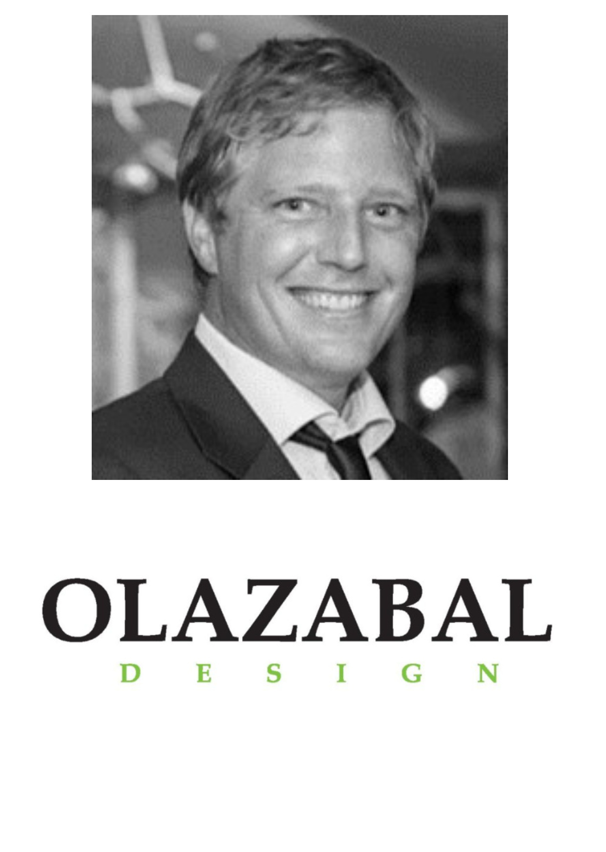 Porträt von Toni Ortner und Schriftzug von Olazabal Design